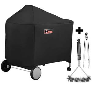 lot 705 image: Kingkong 7152 Grill Cover for Weber Performer Charcoal Grills, 22-Inch (Compared to Weber 7152) including Stainless Steel Brush and Tongs - Retail $34