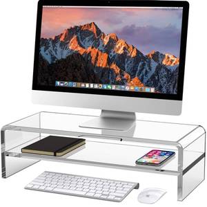 lot 711 image: Egchi Acrylic Monitor Stand, 2 Tiers Computer Monitor Riser(20x8x5.5 Inch), Monitor RiserComputer Stand for Home,Office,Business,PC Desk Stand for Keyboard Storage& Multi-Media Laptop Printer Screen - Retail $70