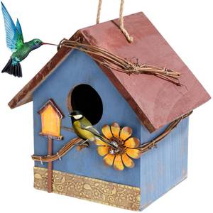 lot 715 image: DEWEL Bird Houses for Outside Clearance, Hanging Birdhouses for Outdoors, Garden Wooden Blue Bird Houses for Outdoors, Bird Nesting Box for Bluebird Finch Swallow Wren Chickadee, Gift for Bird Lovers - Retail $23