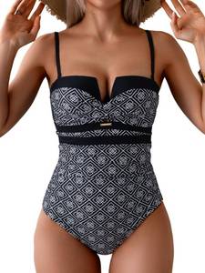 lot 716 image: Eomenie Womens Push Up Wrap Front Swimsuit One Piece Tummy Control Bathing Suits Bandeau Support Slimming Swimwear M - Retail $33