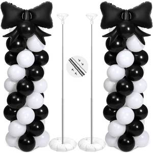 lot 722 image: Charnoel 2 Sets Black White Bow Balloon Column Stand Kit Includes 2 Bows & 100 Latex Balloons Adjustable Stands for Princess Birthday Wedding Coquette Baby Shower Party Decoration - Retail $25