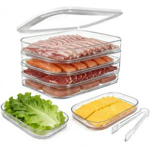 lot 724 image: Hokoad Deli Meat Container for Fridge with Lid, 4-Layer Stackable Bacon Container for Refrigerator with Clip, Clear Cold Cuts Storage Containers for Cheese Cold Cuts Bacon, BPA Free - Retail $18