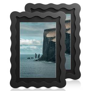 lot 728 image: Chrspk 5x7 Wavy Picture Frame With Mat For 4x6, Wavy Edge Wooden Picture Frame with Real Glass - Wall Mount and Tabletop Display, Black, 2 Pack - Retail $25
