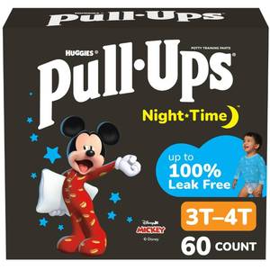 lot 729 image: Pull-Ups Boys Night-Time Potty Training Pants, Size 3T-4T Overnight Training Underwear (32-40 lbs), 60 Ct - Retail $30