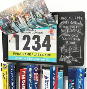 lot 741 image: BLAUBECK Medal Hanger Display for Runners, Marathon Medal Holder Display Wall Hanger and Race Bib Boards Holder with Chalkboard Marker - Holds up to 50 Medals, 40 Race Bibs - Retail $45
