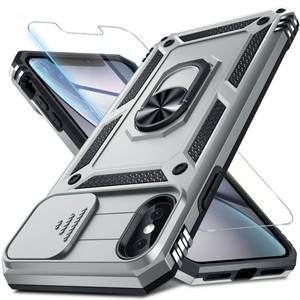 lot 746 image: Janmitta Case for iPhone X & iPhone Xs Phone Cover Built in Slide Camera Lens CoverScreen Protector,Heavy Duty Shockproof Full Body PhoneCase with Finger Ring Holder Kickstand,Silver - Retail $10