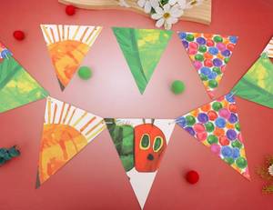lot 747 image: Caterpillar Party Garland Banner, 80 inches, Colorful Triangle Pennants for Birthday Decoration,Fruit Theme Garland for Baby Boy Girl - Retail $15