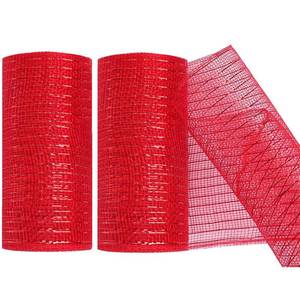 lot 762 image: MIKIMIQI 2 Pack Deco Mesh 5.9 Inch x 30 Feet Decor Mesh Ribbon with Metallic Foil Deco Mesh Wreath Supplies Ribbons Mesh Roll for Spring Wreaths, Swags, Craft, Party Decoration (Red) - Retail $14