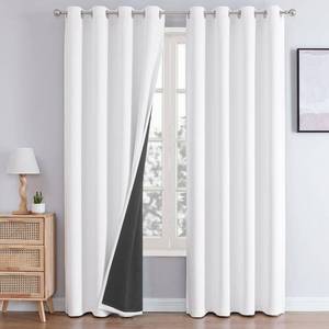 lot 770 image: ChrisDowa White 100% Blackout Curtains for Bedroom with Black Liner, 2 Thick Layers Total Blackout Thermal Insulated Grommet Window Curtains 2 Panels Set (Pure White, 52 x 84 Inch) - Retail $32