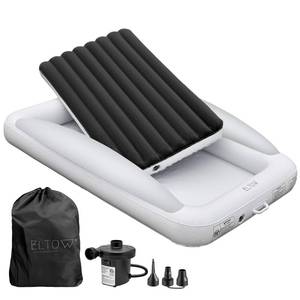 lot 780 image: ELTOW Toddler Blow-Up Mattress with Sides, Inflatable Toddler Travel Bed with Safety Bumpers, Portable Kids Air Mattress for Travel, Complete Set with High-Speed Pump & Carry Bag - Black - Retail $361