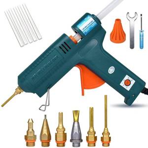 lot 781 image: Full Size Hot Glue Gun, 150 Watts with 6 Copper Nozzles Temperature Adjustable Craft Repair Tool Professional Melting Glue Gun DIY Thermo Tool Include 5Pcs Highly Viscous Glue Sticks Luxury Set - Retail $40