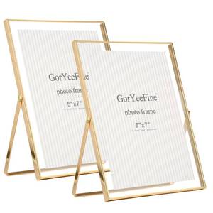 lot 785 image: Gold 6x8Floating Photo Frame Set of 2,For Photo Sizes (3.5x54x65x7),Simple Metal beaded floating Picture Frames 5x7 Gold for TabletopShelf,Classy Gift Choice for Wedding,Thanksgiving - Retail $22