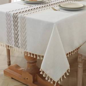 lot 786 image: Alsoo Embroidered Tablecloth Rectangle 55 x 75 Inch, Farmhouse Otanical Floral Table Cloth Resuable Waterproof Washable Cotton Linen Fabric for Kitchen Dining Festival - Retail $22