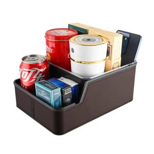lot 792 image: keketuohai Car Seat Organizer with Phone Holder,Armrest Cup Holder Tray Truck Organizer & Storage Front Seat Organizer Small Car Caddy fit for Car SUVs Pickup Truck Van(Brown) - Retail $21