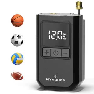 lot 802 image: Ball Pump for Sports Balls, HYVOHEX Portable Electric Basketball Pump Ultra Fast Inflation, with Digital LED Display Air Pump for Balls, Preset Pressure with Ball Needle for Soccer, Volleyball - Retail $25