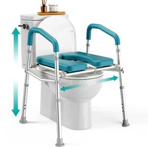 lot 808 image: PELEGON Raised Toilet Seat with Handles (400lb) - Adjustable Height & Width Toilet Chair with Arms, Toilet Riser with Handles, Toilet Chair Over Toilet, Handicap Toilet Seat for Elderly (Teal) - Retail $78