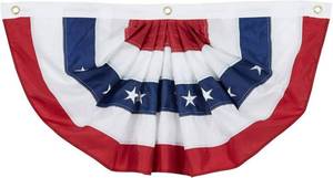 lot 818 image: American Flag Bunting Outdoor 2x4 Ft US Pleated Fan Flag Embroidered Stars in USA Pleated Bunting Made Oxford Nylon for Patriotic, Memorial Day, 4th of July Outside Banner