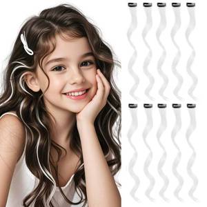 lot 821 image: Colored Clip-in Hair Extensions, 22 Wavy, 10pcs White - Retail $5