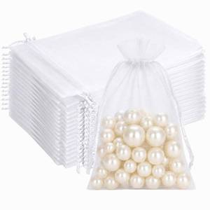 lot 827 image: G2PLUS 100PCS White Organza Bags, 4x6 in Sheer Mesh Drawstring Gift Bags, Jewelry Pouches Candy Bag for Wedding Favors, Christmas - Retail $8