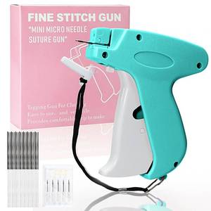 lot 833 image: Stitch Gun for Clothes�� Handheld Stitch Gun Quick Clothing Fixer��Sewing Kit Includes 1,000 Black Fasteners & 1,000 White Fasteners & 6 Needles (Light Blue) - Retail $16