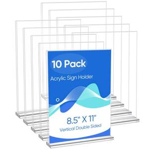 lot 858 image: ZongXing acrylic sign holder 8.5 x 11 Paper Stand 10 Pack Clear Double Side T Shape Acrylic Table Signs for Displaying, Flyer Holder Paper Card Holder for Office Business Store Mall Restaurants - Retail $30