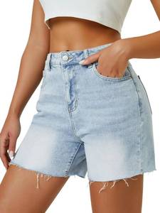lot 871 image: AUWUKA Womens High Waist Jean Shorts Wide Straight Leg Microelastic Long Denim Mom Shorts Size 12 - Retail $25