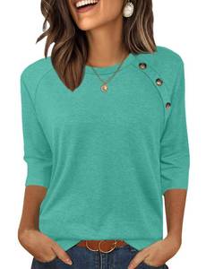 lot 883 image: Bakoliza Blouses for Women 34 Sleeve Summer Tops 2026 Crew Neck Shirts Dressy Casual Summer Clothes Cyan - Retail $12