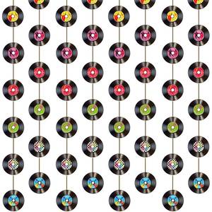 lot 885 image: Cindeer 8 Pieces Rock and Roll Party Decorations Retro Record Paper Garlands Vintage Themed Streamer Banners Hanging Decorations for 50s 60s 70s Music Birthday Party Supplies(Rock and Roll) - Retail $10