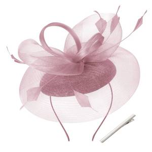 lot 887 image: tiggell Fascinators Tea Party Hat for Women, Pillbox Hat with Feather Mesh Veil Headband Clip for Wedding Church Cocktail Nude Pink - Retail $13