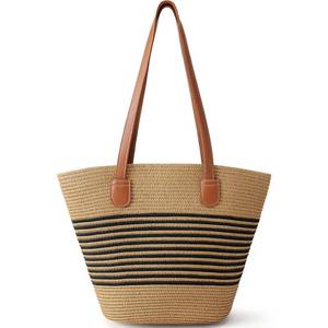lot 891 image: Trifabricy Beach Bags for Women, Summer Straw Beach Bag Straw Purse Woven Shoulder Handbags with Zipper Large Beach Tote Lightweight for Summer Vacation - Retail $15