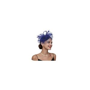 lot 901 image: SOMEITIA Fascinators Hats for Women Tea Party Feathers Flower Headwear Ribbons Mesh Veil Headband Hair Clip for Wedding Dress Party Church Cocktail Navy Blue - Retail $14
