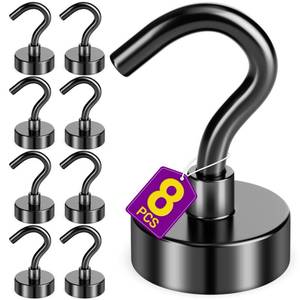 lot 907 image: Niuknow 8 Pack Black Magnetic Hooks, 30 LB Neodymium Magnetic Hooks for Cruise Cabins, Strong Magnets with Hooks for Classroom, Mugs, Camper, Office, Kitchen, Metal Hooks for Cruise Ship Walls - Retail $6