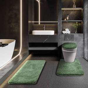 lot 920 image: Baahrnom Bathroom Rugs Sets 3 Piece with Adjustable Toilet Seat Cover 17.5x 15 Machine Washable Bath Rug Set with TPR Non Slip Rubber Backing Solid Bath Mat Set for Luxury Bathroom Decoration - Retail $37