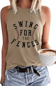 lot 940 image: MHTOR Baseball O-Neck Tank Women Print Baseball Tanks Cute Workout Graphic Casual Summer Sleeveless Vest Top (Small,Khaki) - Retail $150