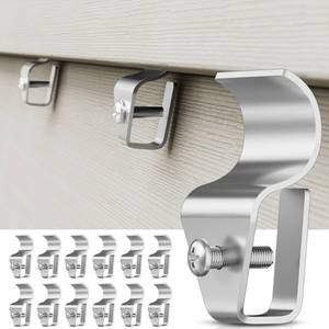 lot 949 image: Cozcty Siding Hooks, 12 Pack Vinyl Siding Clips Hangers for Hanging Outdoor, Hold Up to 12 lbs, Aluminum No Hole Outdoor Wreath Hooks, Resuable Hanger Mount to Hang Holiday Decorations - Retail $10