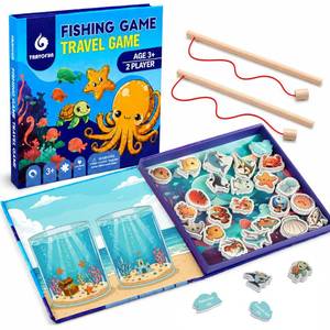 lot 956 image: TRAVOFUN Magnetic Fishing Game Book for Kids Ages 3-8, Travel Toys for Toddlers 3-5, Road Trip and Airplane Activities, Quiet Portable Car Ride Toy with 2 Poles and 27 Ocean Fish - Retail $15