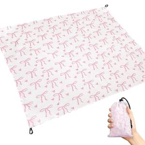 lot 965 image: HunnmingRe Bow Pocket Picnic Blanket Lightweight Portable Compact Beach Mat 55 x 60inch Foldable Fits into Small Bag Sandproof Waterproof Quick Dry Outdoor Picnic Mat for Hiking Camping Travel, Pink - Retail $13