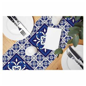 lot 968 image: HOSNYE Table Runner Blue Portuguese Tile Pattern,Cotton Linen Table Runner Decoration for Kitchen Family Dinner Table Holiday Party Farmhouse Style 13 x 72 Inch - Retail $16