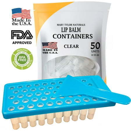 lot 38099 image: Lip Balm Container Kit with Fill Tray and Spatula  Made in the USA  Includes 50 Clear Lip Balm Containers (0.15 oz each) BPA Free by Mary Tylor Naturals - Retail $22