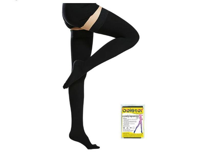 lot 38101 image: 20-30 mmHg Compression Stocks Women & Men Thigh High Closed Toe Stockings for Varicose Veins, Edema, Flight - Retail $21