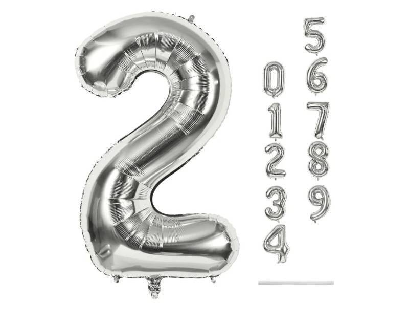 lot 38105 image: Silver Number Balloons, 40 inch Large Number 2 Foil Helium Balloons for Girls Women, Self Inflating Number Balloons 0-9 for Men Boys 2nd 12th 30th Birthday Anniversary Party Celebration Decoration - Retail $5