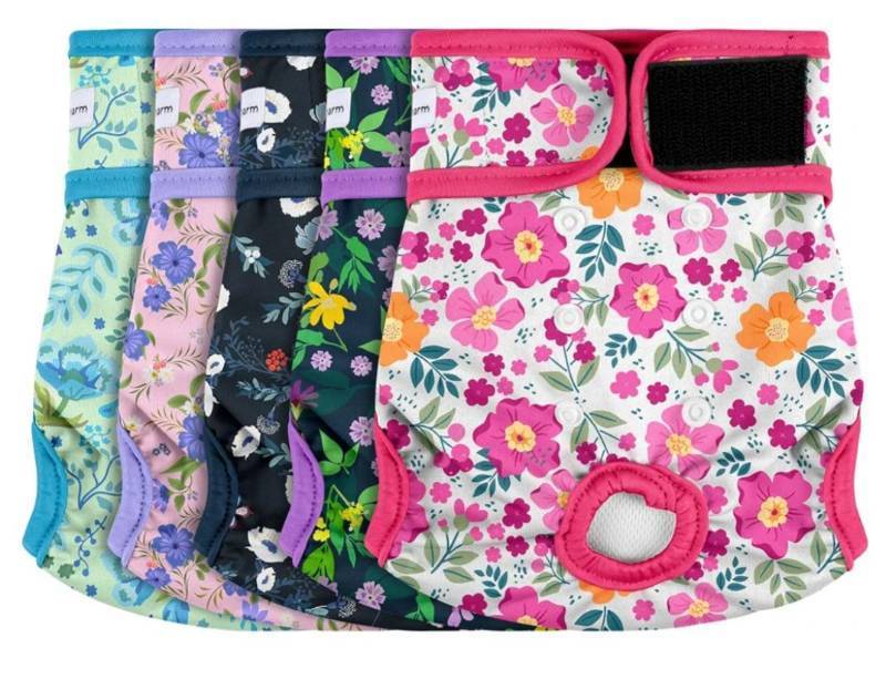 lot 38127 image: 5 Pack Reusable Diapers for Doggie, Highly Absorbent Dog Diapers Female for Pet with Incontinence or Frequent Urination, X-Large Dog Diapers Female, Flowers - Retail $29