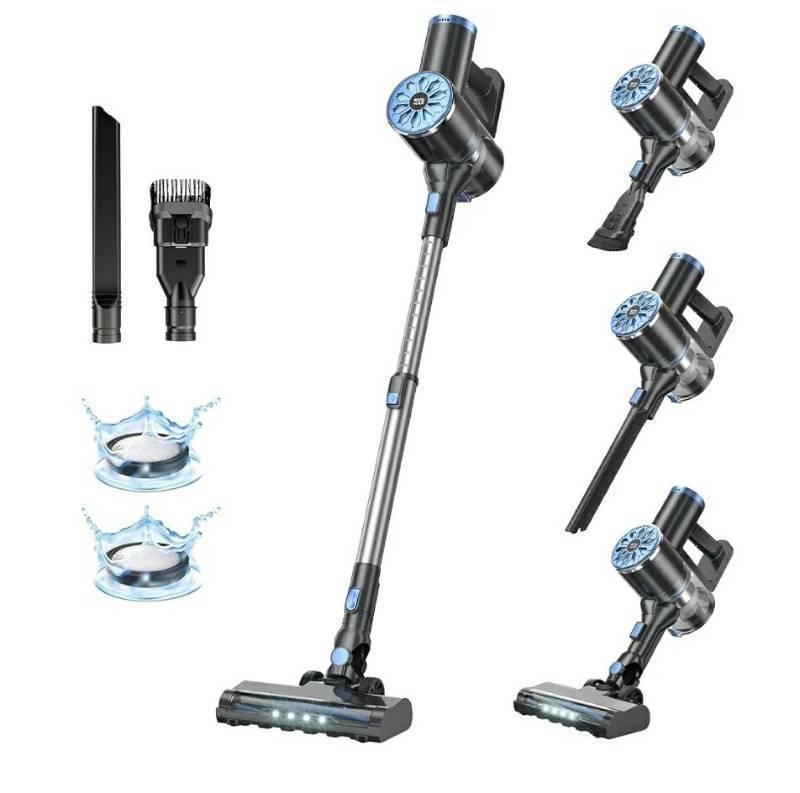 lot 46659 image: Cordless Stick Vacuum with Floor Head, Crevice Tool, Brush Attachment. VISIBLE USE, POWERS ON and WORKS. MISSING Brush Attachment. - Retail $69