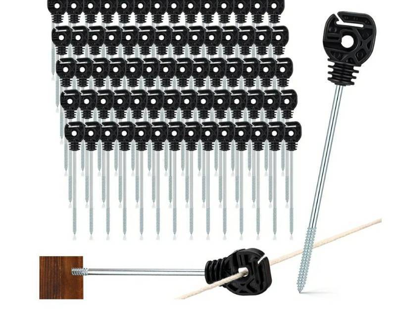 lot 46667 image: 25 Pcs Electric Fence Wire Insulator Stand off Screw in Insulator Black Fence Post Long Arm Wood Post for Tape Rope Electric Wire Animal Agricultural Garden. - Retail $26