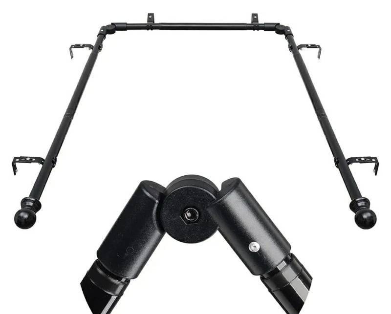 lot 58590 image: Bay Window Curtain Rods, U shaped Adjustable Curved Curtain Rods for Windows 59 to 184 Inches, Black 1 inch Renter Friendly Heavy Duty Curtain Rods with Brackets for Bedroom, Living Room Curtains. - Retail $28