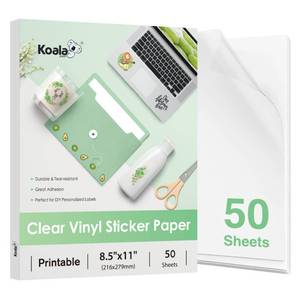 lot 5 image: Koala 95% Clear Sticker Paper for Inkjet Printer - Waterproof Printable Vinyl Sticker Paper - 8.5x11 Inch, 50 Sheets, Transparent Glossy - Easy to Use for DIY Personalized Decals - Retail $25