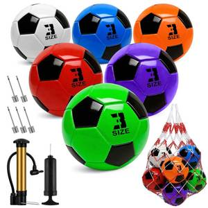 lot 6 image: Hualleko 6 Pack Colorful Soccer Balls Size 543 Deflated Includes Ball Pump and Net Bag, Pelota De Futbol Training Practice Sphere Competition Competition Soccer for Indoor Outdoor