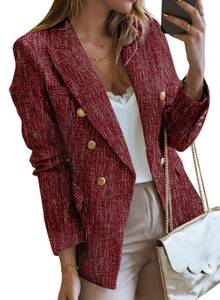 lot 10 image: Happy Sailed Womens Blazer Office Work Suits Long Sleeve Lapel Collar Slim Fit Double Breasted Tweed Blazer Jackets Business Casual Outfits for Women 2026 Red Large - Retail $40