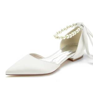 lot 11 image: JOEupin Women Pointed Toe Pearl Wedding Flats Satin Flat Bridal Shoes for Bride Prom Evening Bridal Party Dress Flats - Retail $37