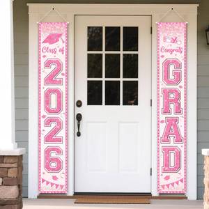 lot 12 image: Jansun 2026 Pink Graduation Banner Party Decoration Class of 2026 Porch Sign Graduation Congrats Grad Rose Gold Photograph Banner Door Hanging for High School College Graduation Party - Retail $8